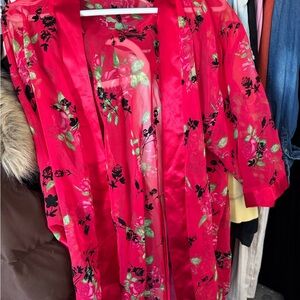 Vibrant Floral Satin Kimono Robe - Hot Pink